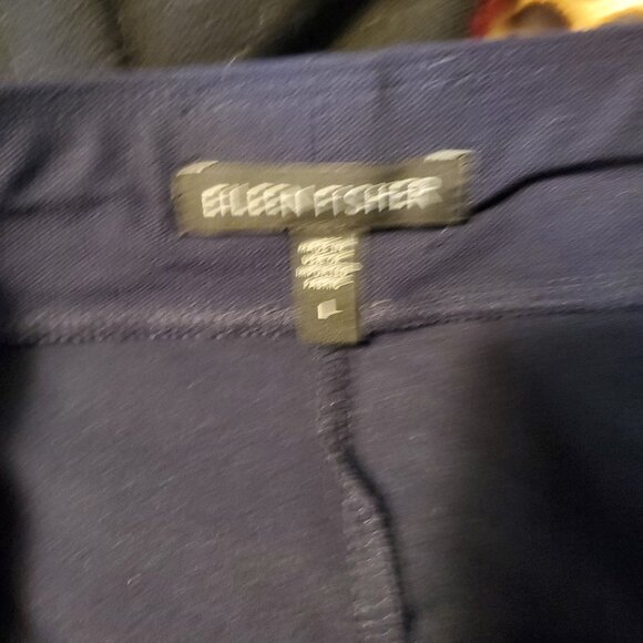 Eileen Fisher Navy Blue Slim Leg Elastic Waist Pull On Womens Slacks Dress Pants - Picture 5 of 9